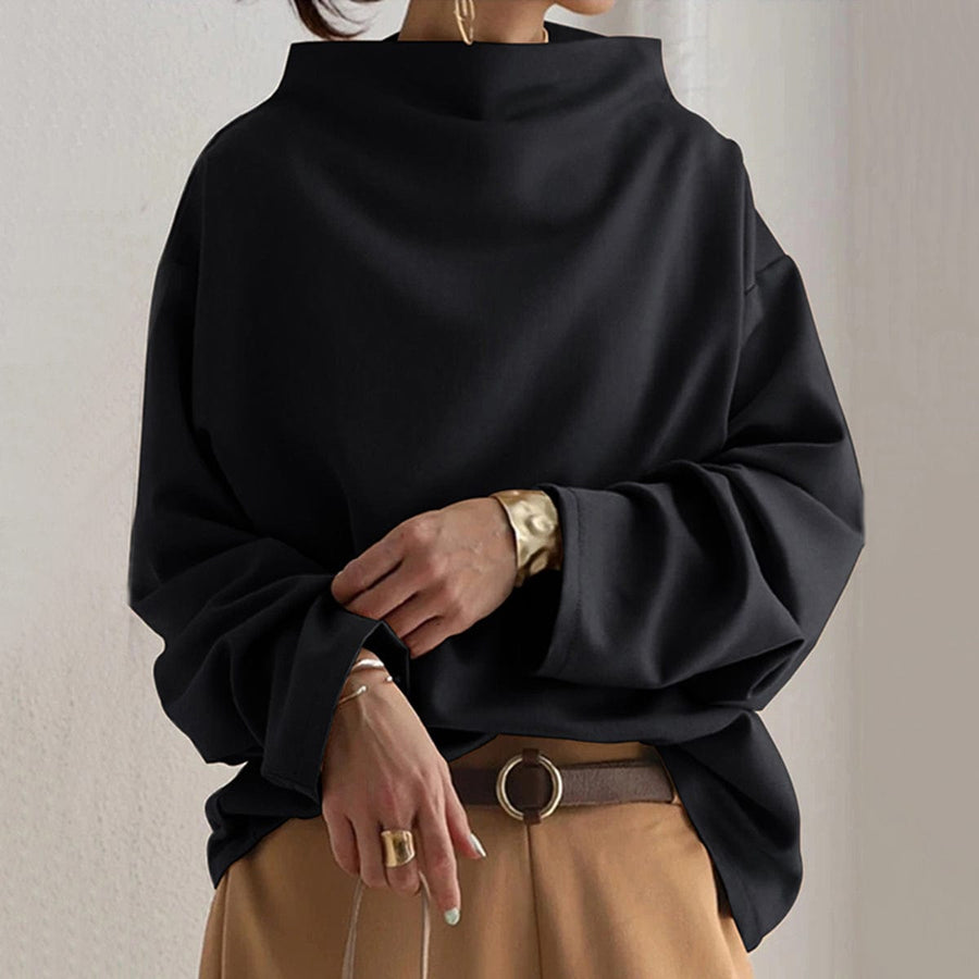 Women's High-Neck Soft Knit Top, Relaxed Oversized Fit