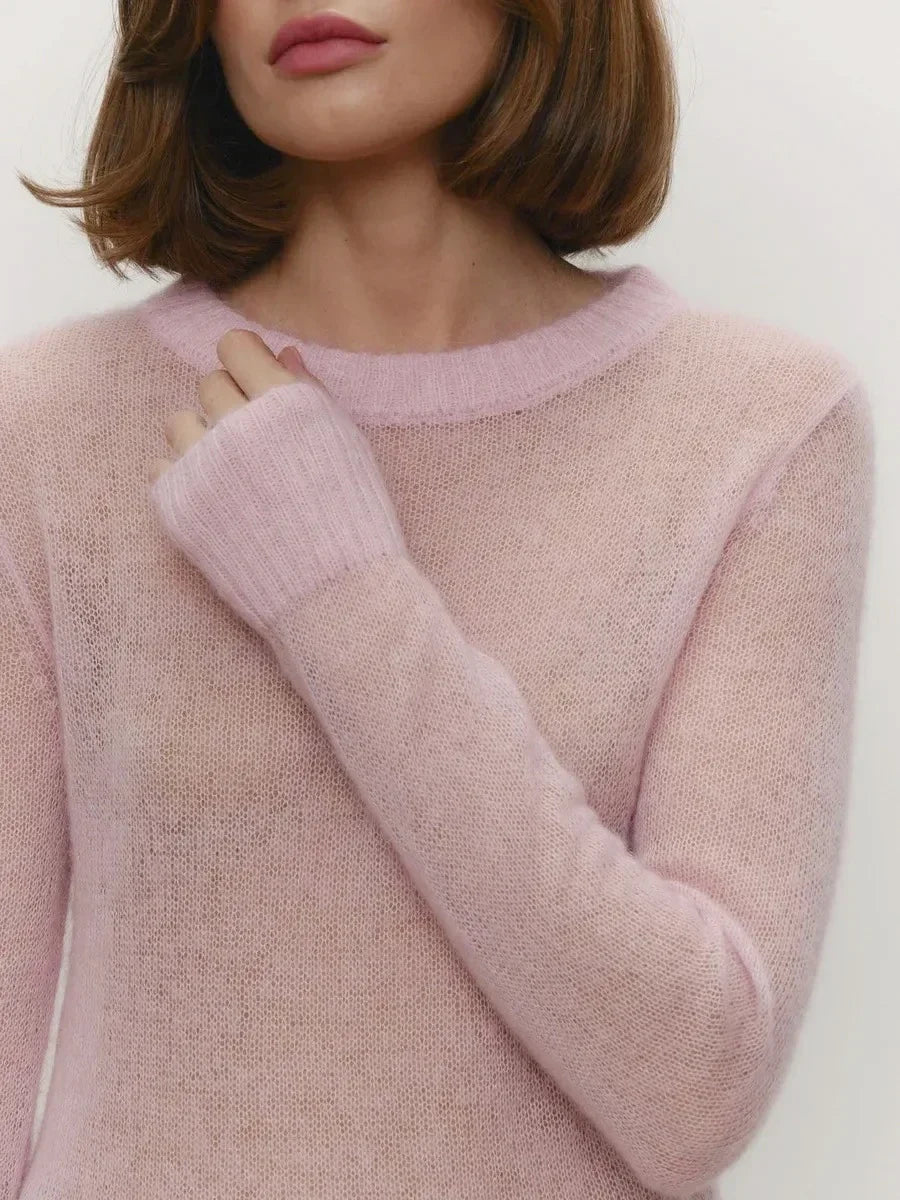 Natasha | Womens Crewneck Knit Sweater | Lightweight Layering Piece, Streamlined Cut | Yellow, Red, Pink and More S-L