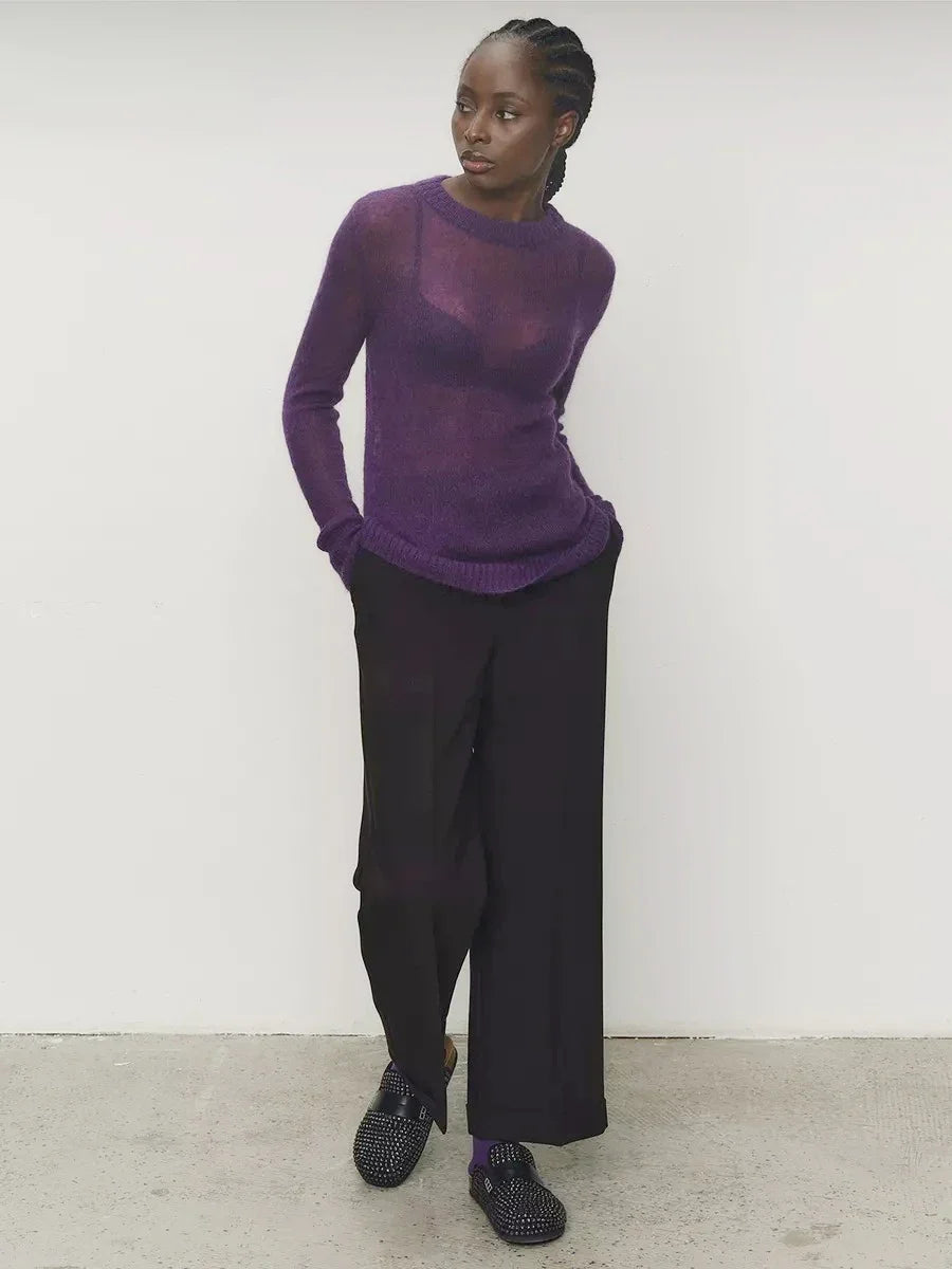 Natasha | Womens Crewneck Knit Sweater | Lightweight Layering Piece, Streamlined Cut | Yellow, Red, Pink and More S-L