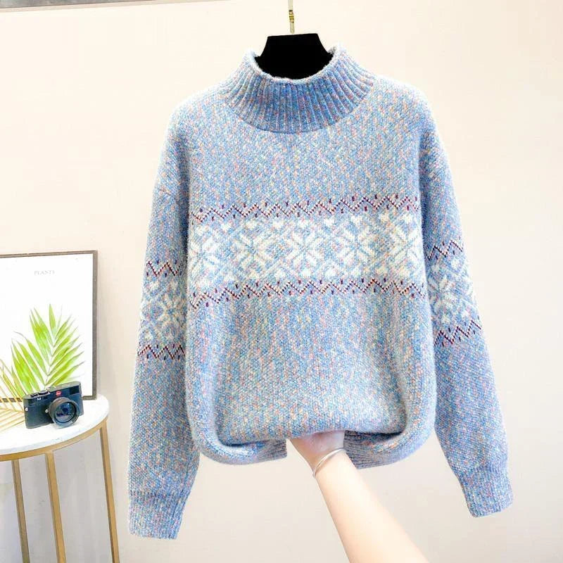 Women's Snowflake-Pattern Knit Sweater, High Neckline