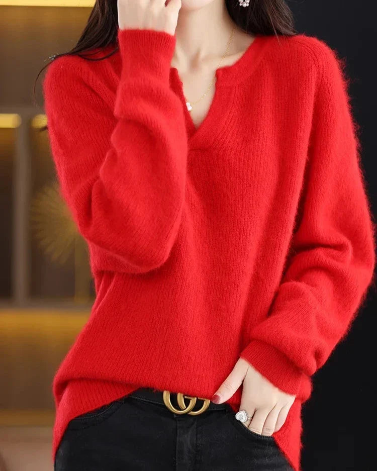 Mimosa Mink Velvet Notch V-Neck Sweater