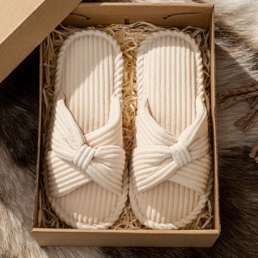 Women's Slide Slippers with a Knotted Bow