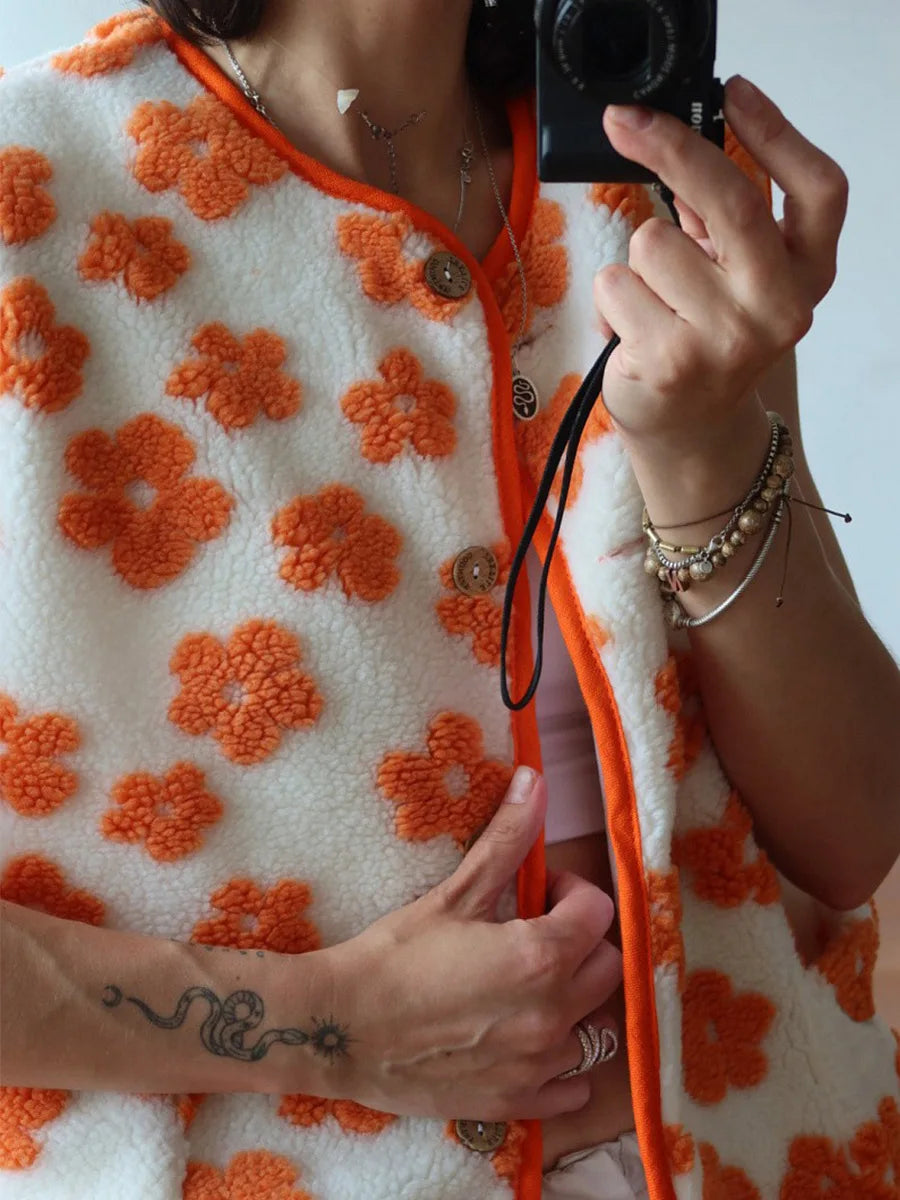 Chiara Floral Sherpa Button-Front Vest