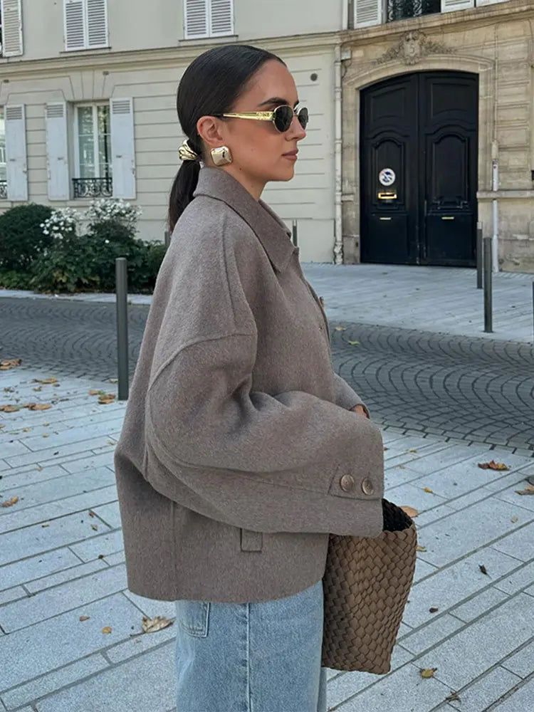 Women's Relaxed Fit Cropped Jacket with Button Front