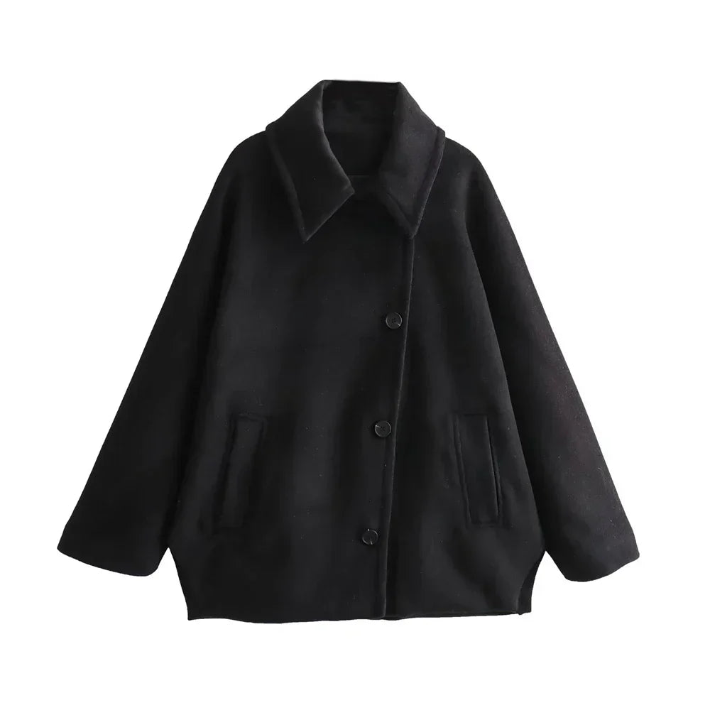 Women's Oversized Cape with Shawl Collar and Button Closure