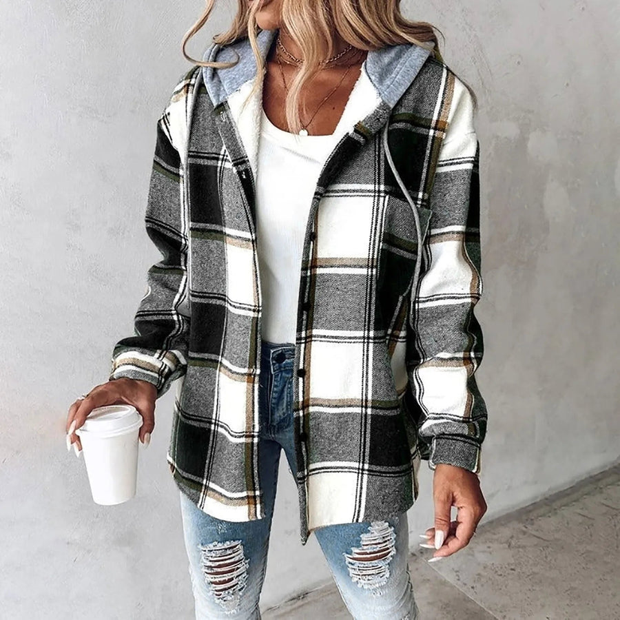 Women's Checkered Lined Cardigan, Draped Fit