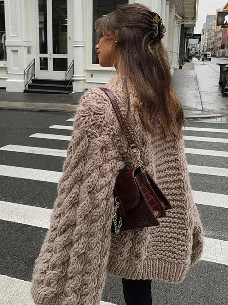 Gail | Womens Chunky Knit Sweater with Oversized Fit | Dropped Shoulders, Soft Knit | Khaki, White or Pink S-L