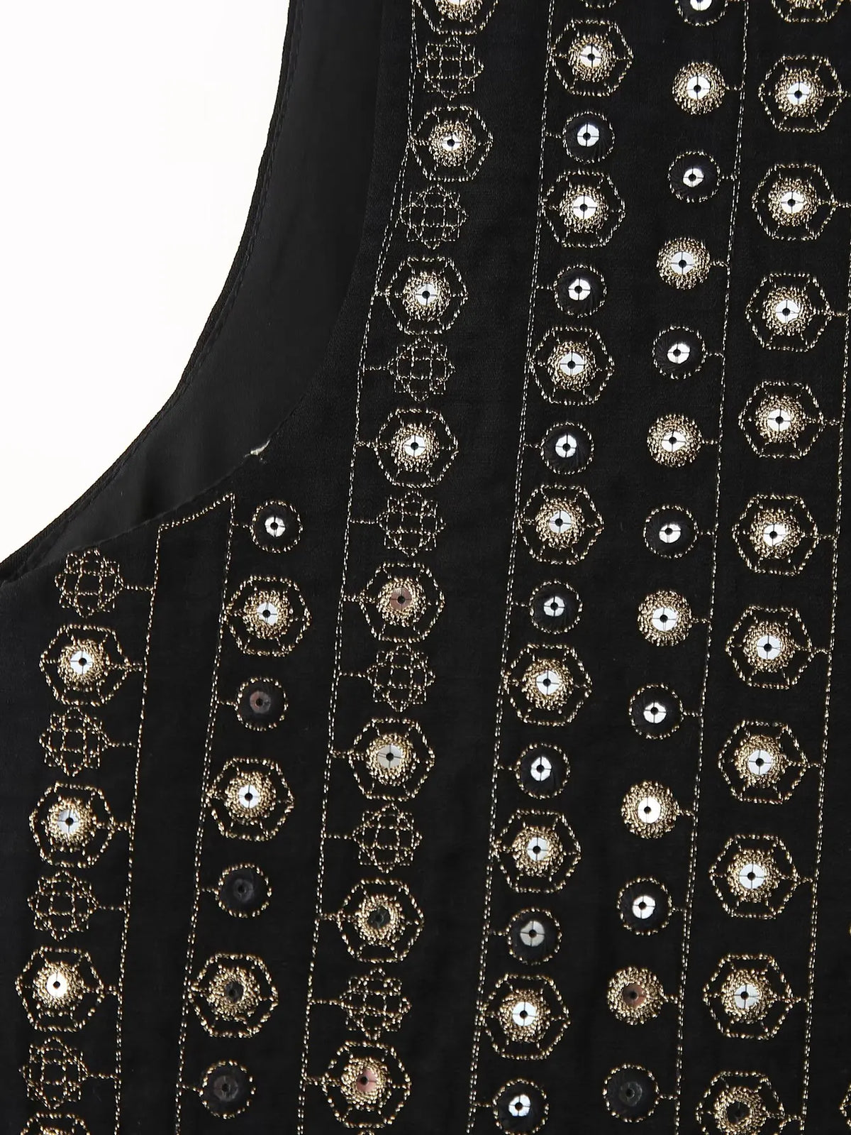 Women's Sequin-Embroidered Boho Vest, Cropped Cut | Hand-Stitched Sparkle, Open-Front Design | Black | Sizes S–L