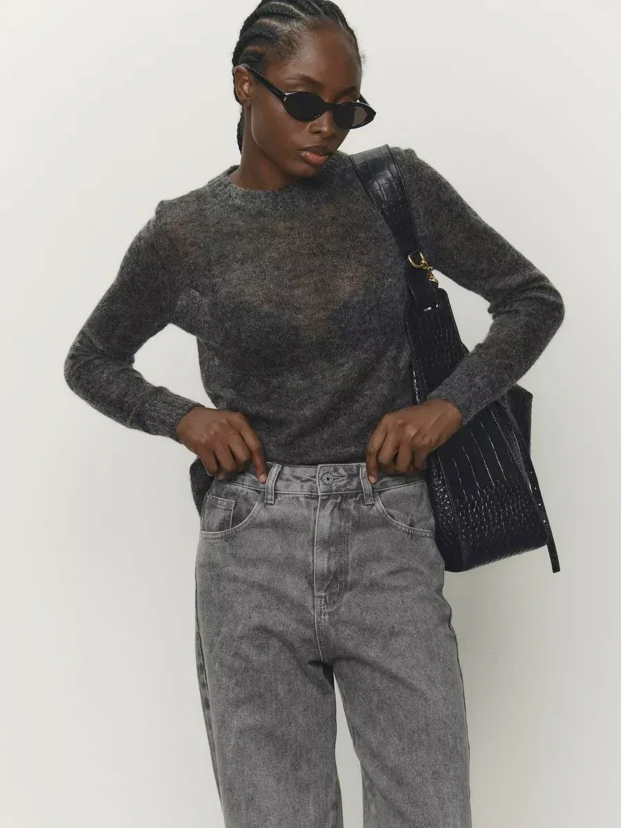 Natasha | Womens Crewneck Knit Sweater | Lightweight Layering Piece, Streamlined Cut | Yellow, Red, Pink and More S-L