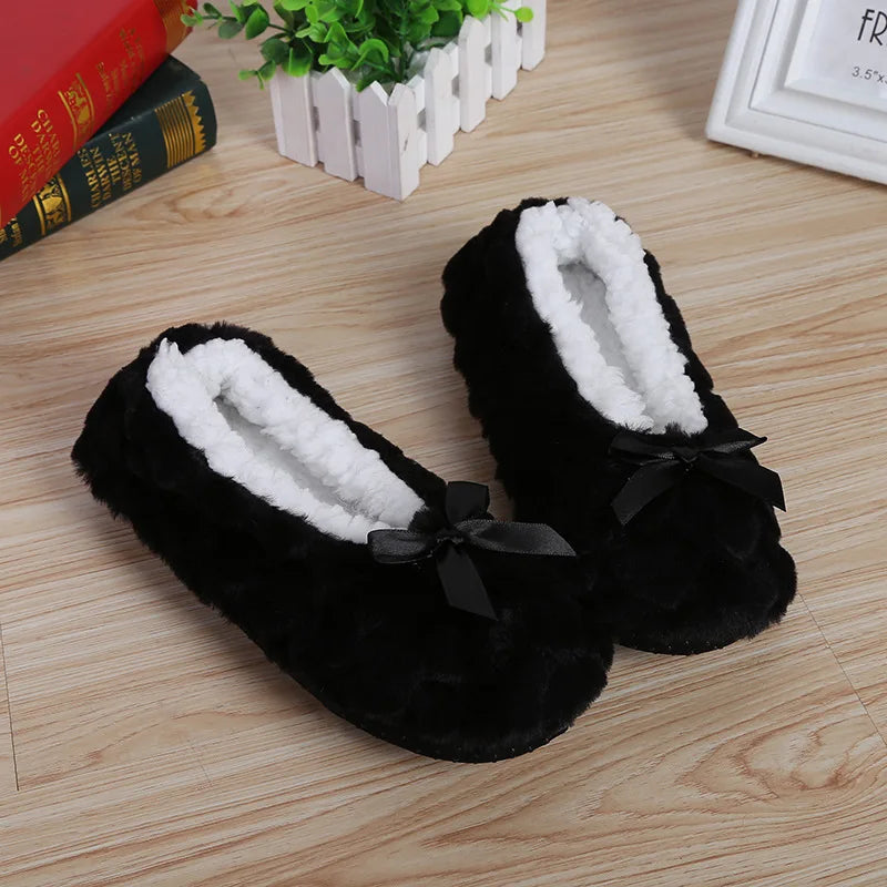 Women's Plush Bow Winter Slippers | Faux Fur House Shoes with a Closed Toe and a Cushioned Footbed | 7 Colors