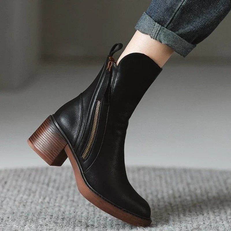 Selene | Womens Leather Heeled Ankle Boots, 2 Inch Heel | Cushioned Insoles, Non-Slip Soles | Brown or Black US 4-11.5