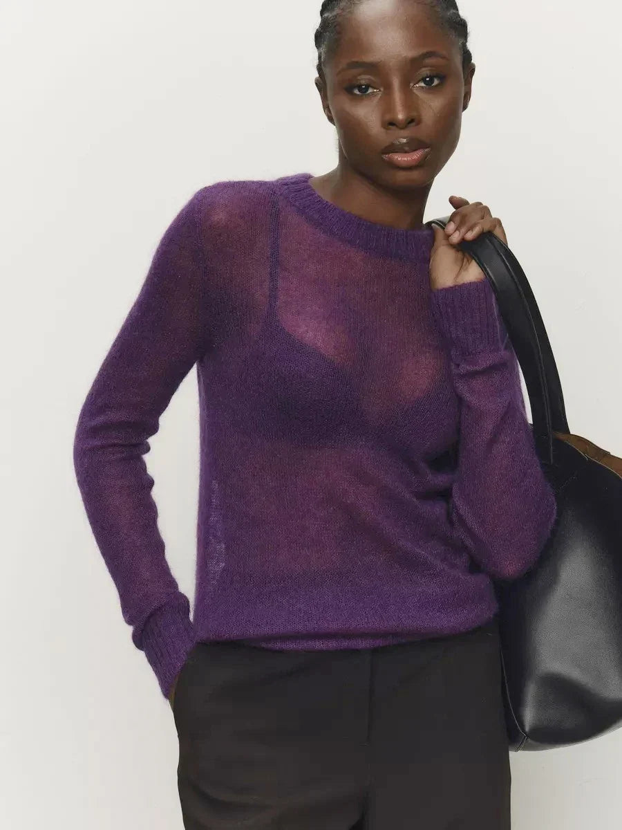Natasha | Womens Crewneck Knit Sweater | Lightweight Layering Piece, Streamlined Cut | Yellow, Red, Pink and More S-L