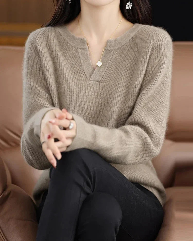 Mimosa Mink Velvet Notch V-Neck Sweater