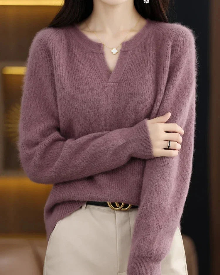 Mimosa Mink Velvet Notch V-Neck Sweater