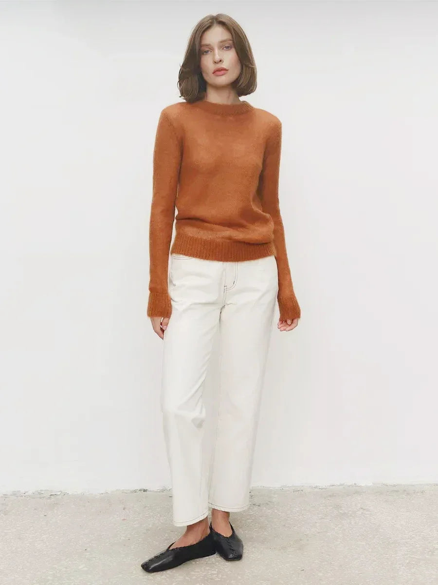 Natasha | Womens Crewneck Knit Sweater | Lightweight Layering Piece, Streamlined Cut | Yellow, Red, Pink and More S-L