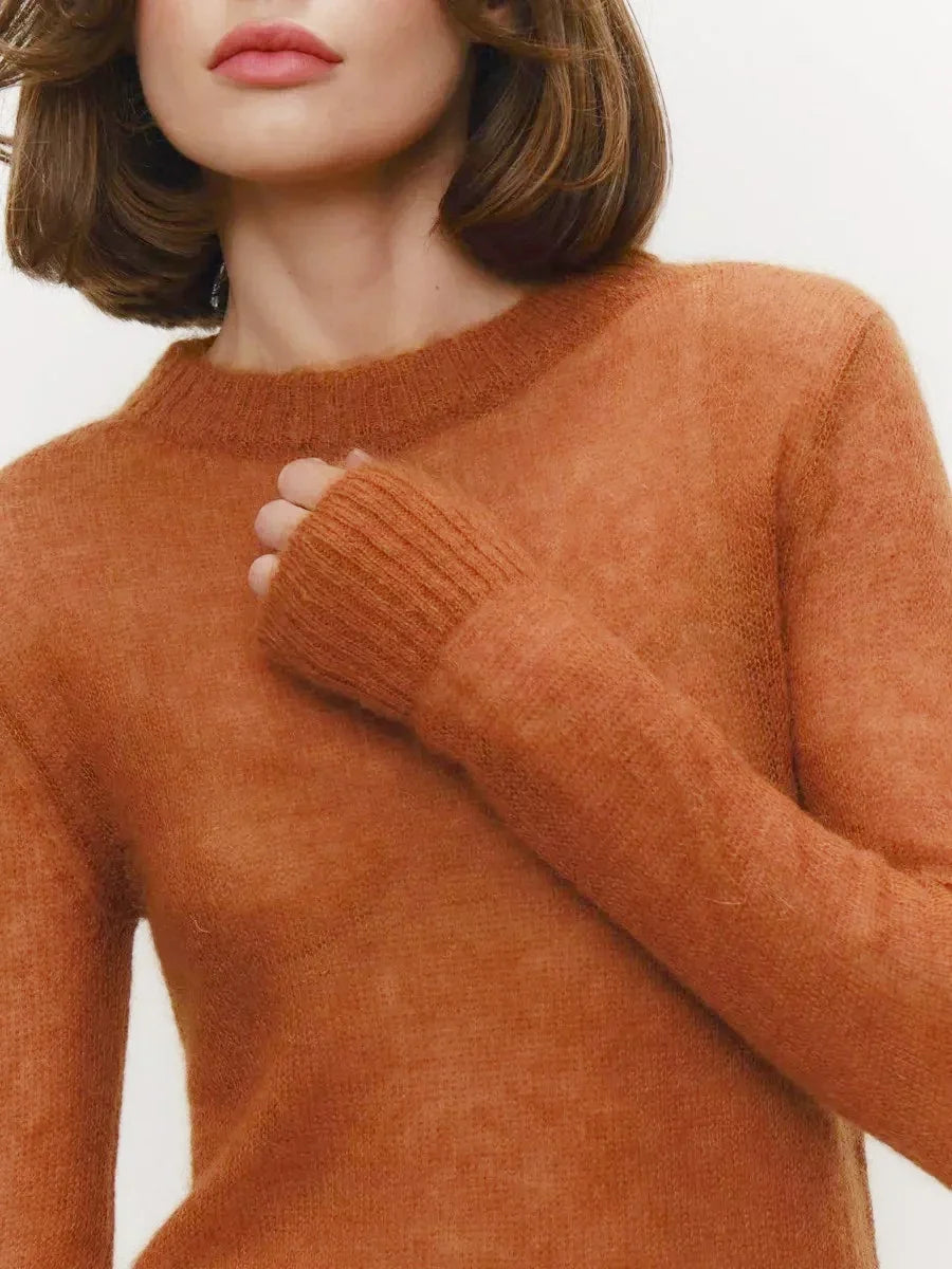 Natasha | Womens Crewneck Knit Sweater | Lightweight Layering Piece, Streamlined Cut | Yellow, Red, Pink and More S-L