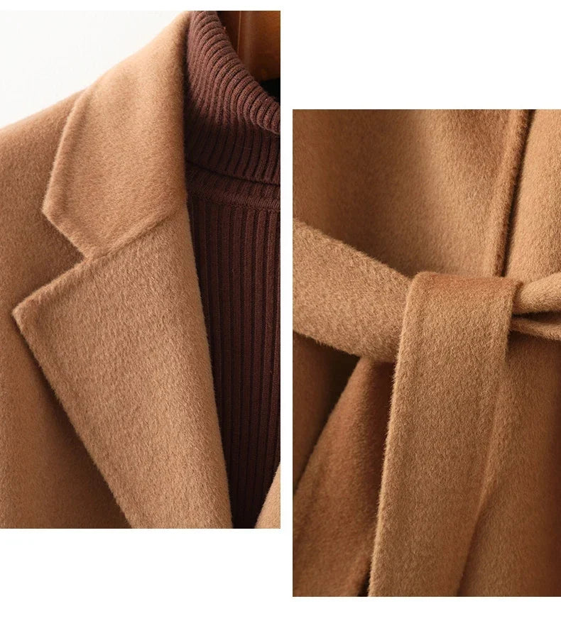 Claire | Womens Belted Wool Coat in Midi Length | Cinched Waist, Warm Without Bulk | Vintage, Ivory, Black S-XL