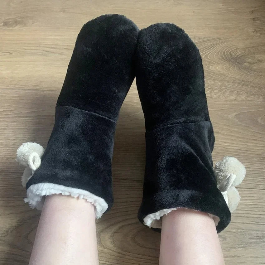 Women's Pom Pom Slipper Boots | Plush Lined Winter Slippers with Folded Ankle Cuffs and Side Ties | 4 Colors