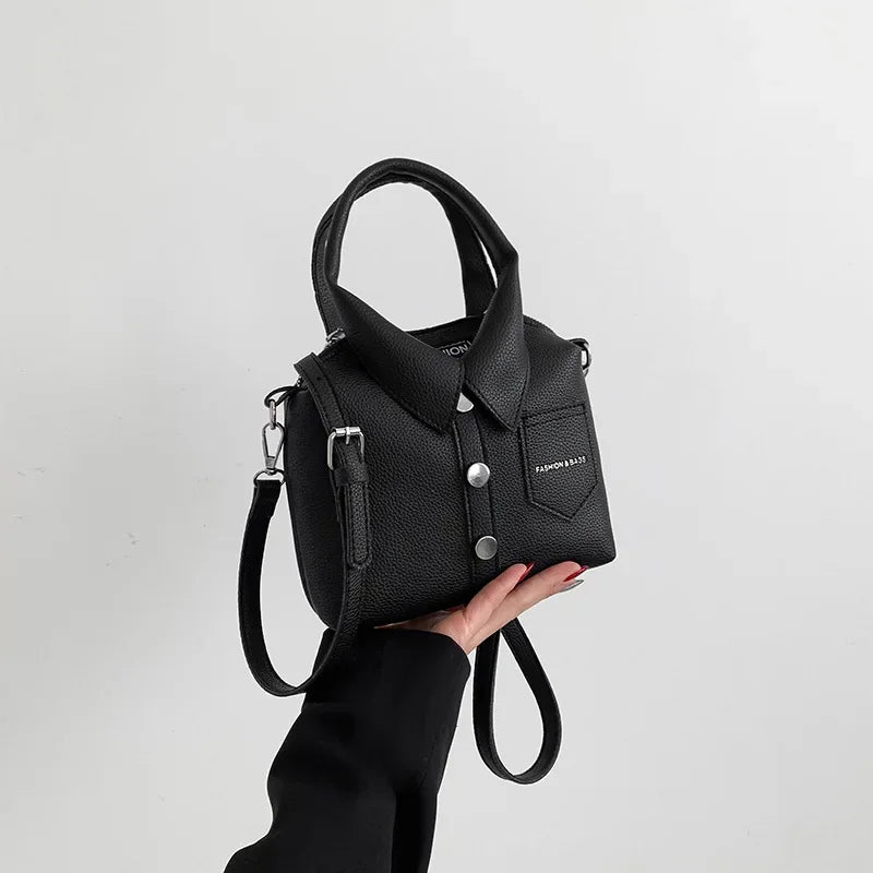 Collared Leather-Like Bag