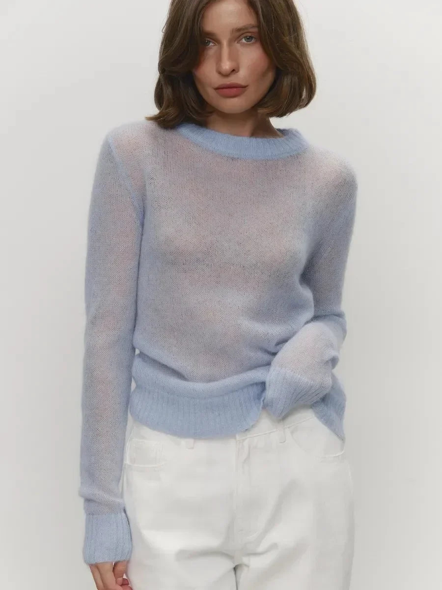 Natasha | Womens Crewneck Knit Sweater | Lightweight Layering Piece, Streamlined Cut | Yellow, Red, Pink and More S-L