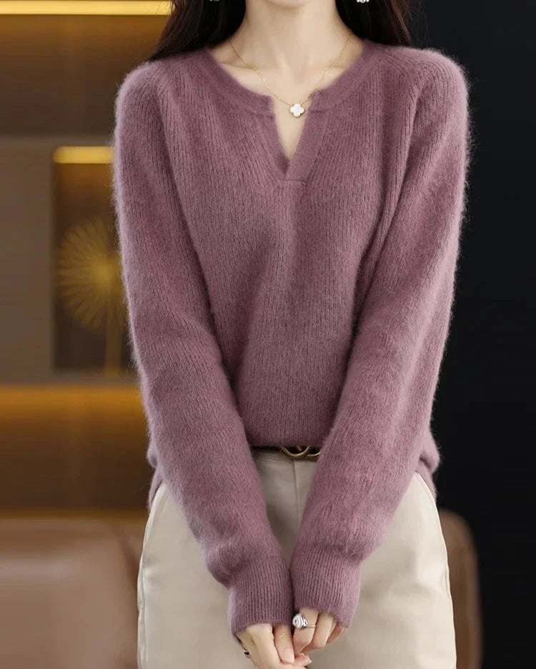 Mimosa Mink Velvet Notch V-Neck Sweater