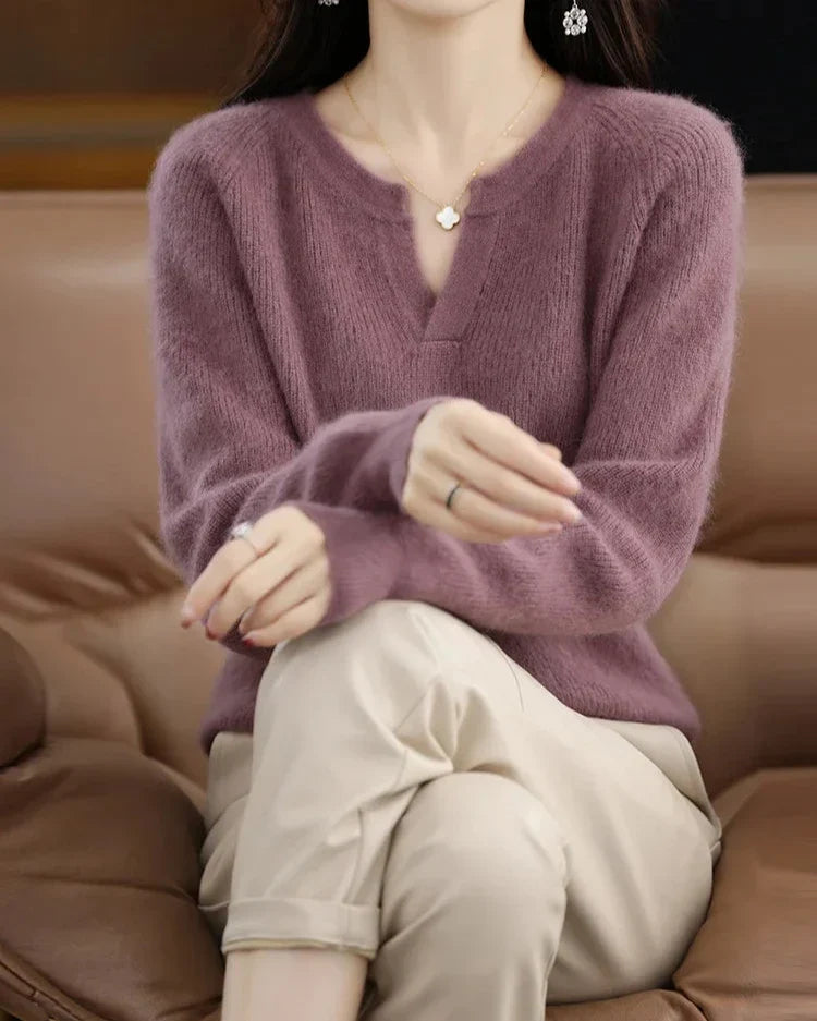 Mimosa Mink Velvet Notch V-Neck Sweater