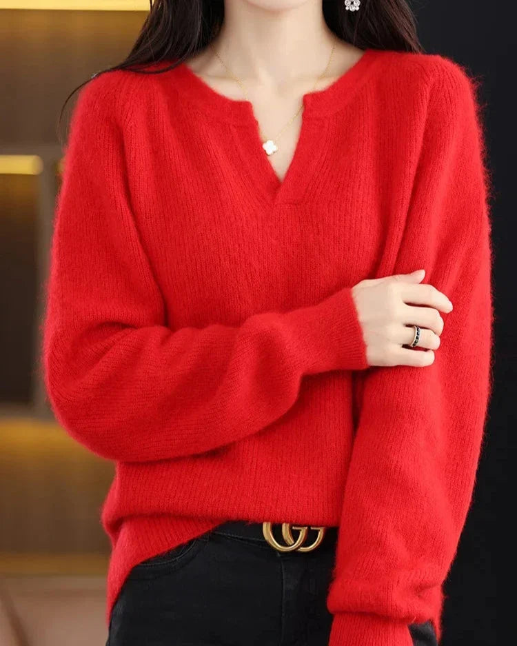Mimosa Mink Velvet Notch V-Neck Sweater