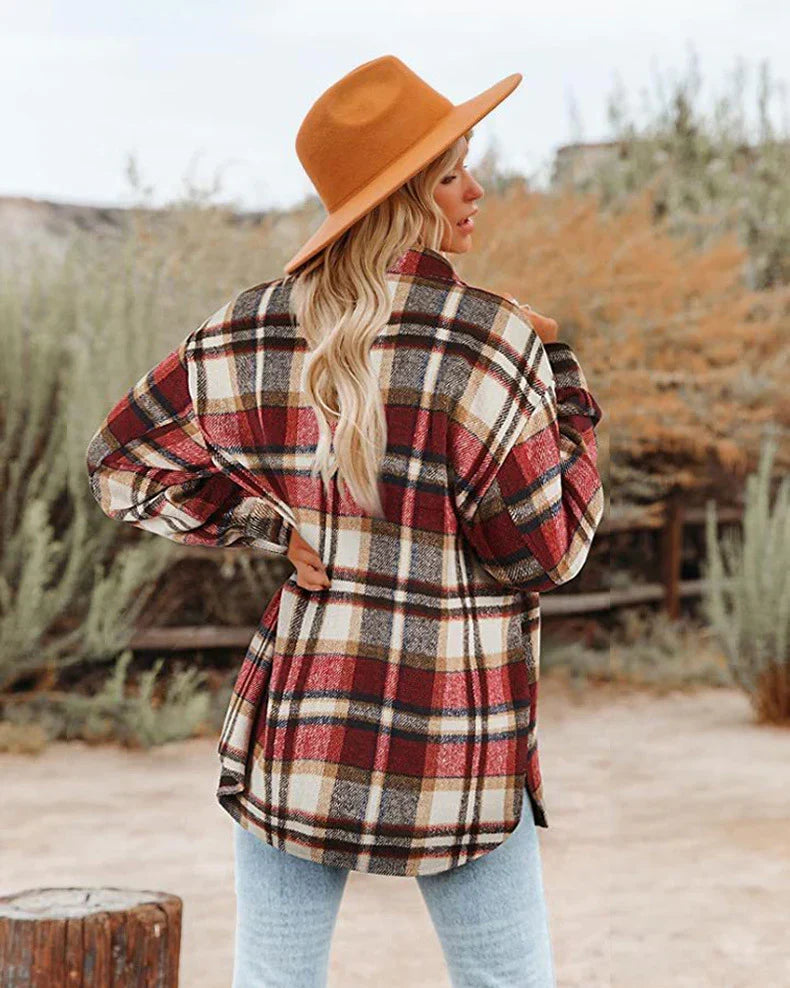 Women's Plaid Shacket with Button Front and Oversized Fit