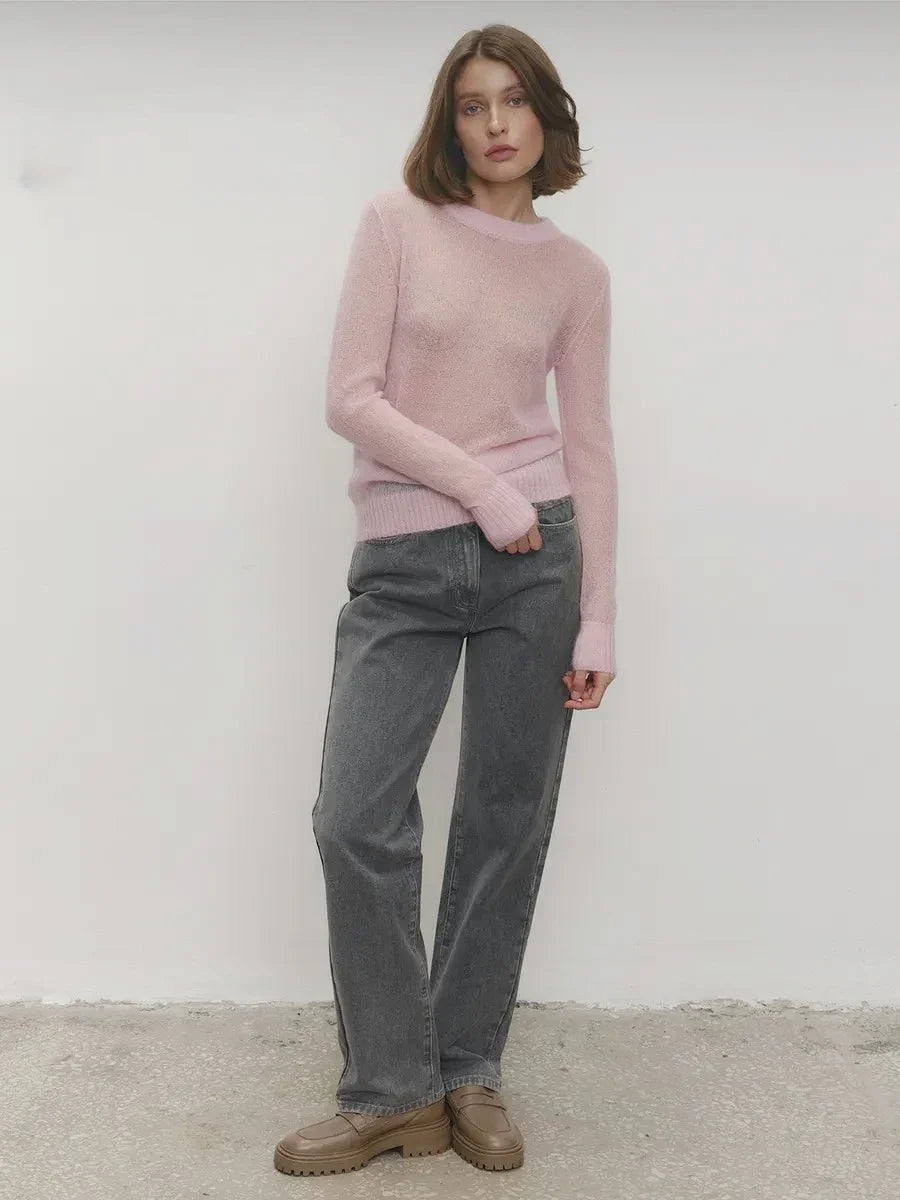 Natasha | Womens Crewneck Knit Sweater | Lightweight Layering Piece, Streamlined Cut | Yellow, Red, Pink and More S-L