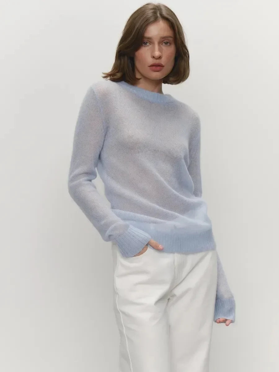 Natasha | Womens Crewneck Knit Sweater | Lightweight Layering Piece, Streamlined Cut | Yellow, Red, Pink and More S-L