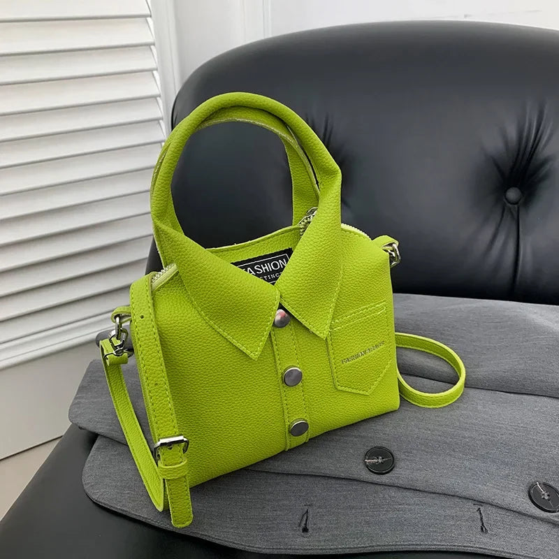 Collared Leather-Like Bag
