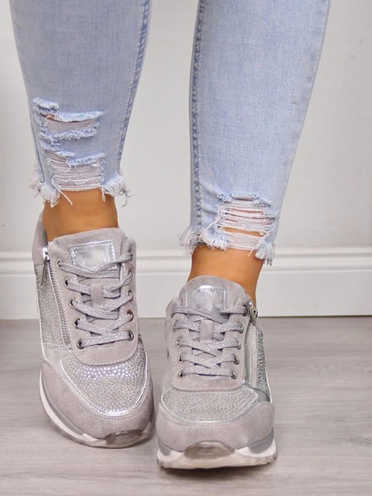 Women's Casual Sneakers, Lace-Up, Zip Detail, Platform Sole