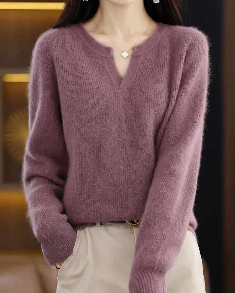 Mimosa Mink Velvet Notch V-Neck Sweater