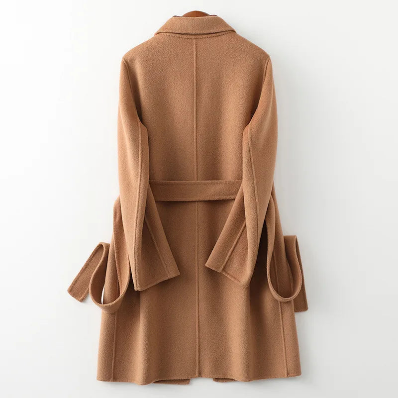 Claire | Womens Belted Wool Coat in Midi Length | Cinched Waist, Warm Without Bulk | Vintage, Ivory, Black S-XL