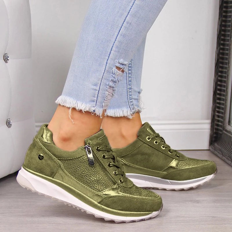 Women's Casual Sneakers, Lace-Up, Zip Detail, Platform Sole
