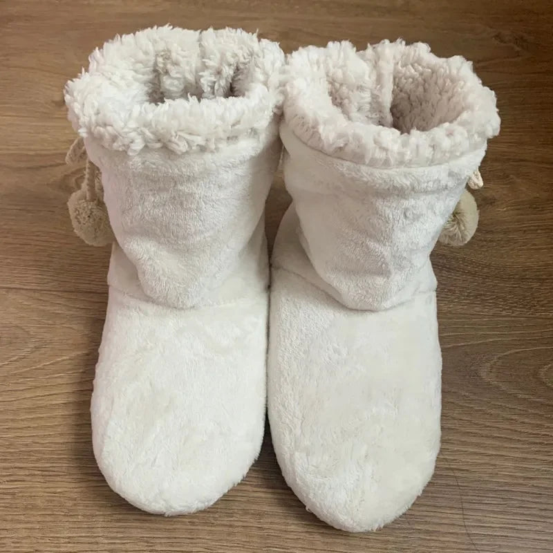 Women's Pom Pom Slipper Boots | Plush Lined Winter Slippers with Folded Ankle Cuffs and Side Ties | 4 Colors