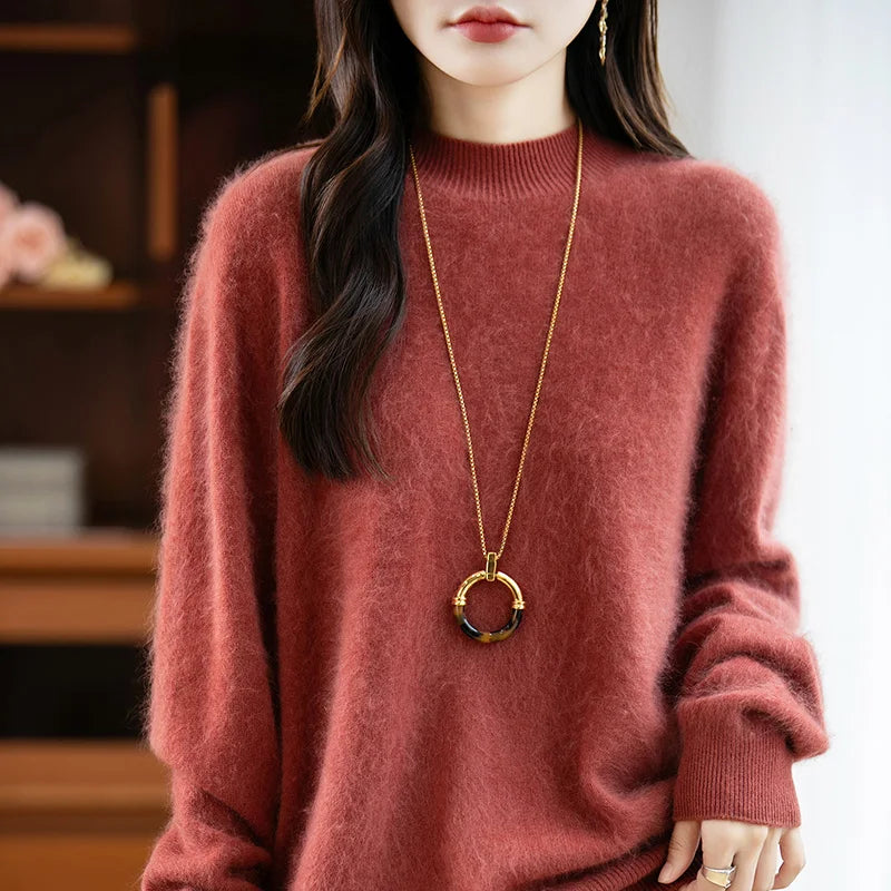 Arabelle | Womens Cashmere Wool Blend High Neck Sweater | Thick Soft Knit, Relaxed Fit | Red, Blue, Brown and More XS-XXXL