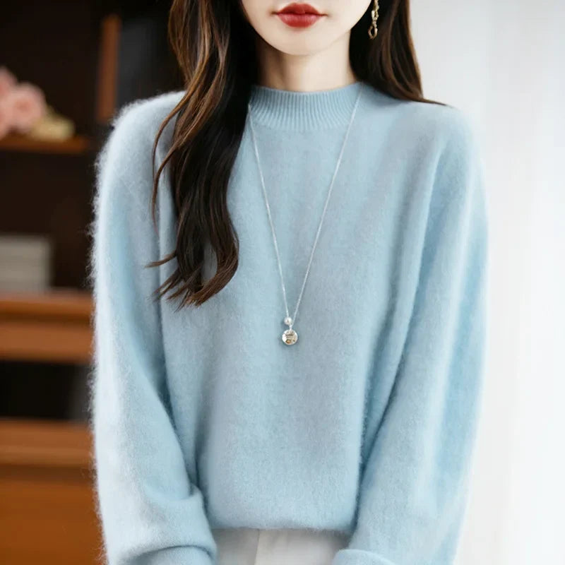 Arabelle | Womens Cashmere Wool Blend High Neck Sweater | Thick Soft Knit, Relaxed Fit | Red, Blue, Brown and More XS-XXXL