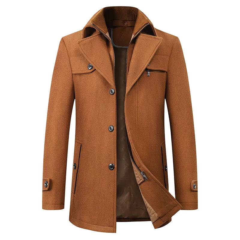 Men's Stand Collar Textured Coat, Button Front, Long Sleeves
