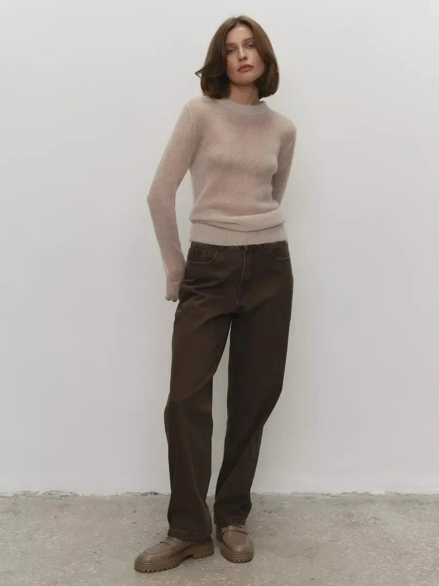 Natasha | Womens Crewneck Knit Sweater | Lightweight Layering Piece, Streamlined Cut | Yellow, Red, Pink and More S-L