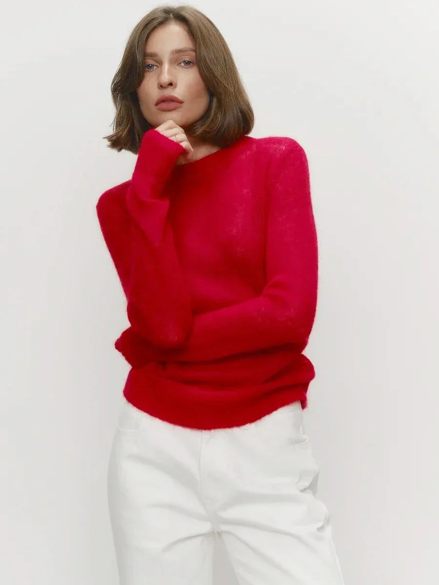 Natasha | Womens Crewneck Knit Sweater | Lightweight Layering Piece, Streamlined Cut | Yellow, Red, Pink and More S-L