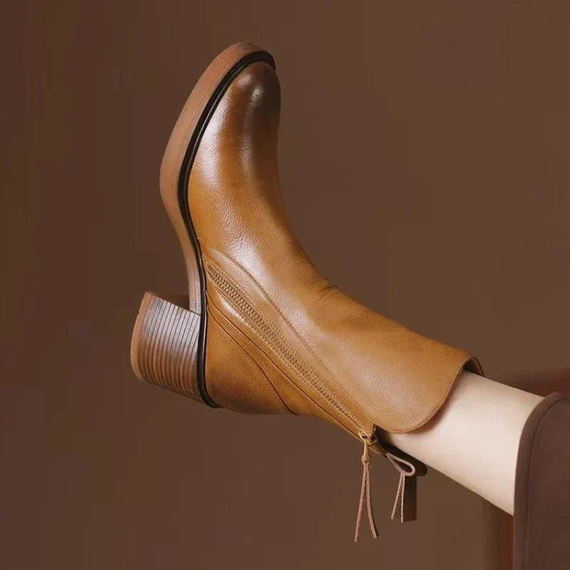 Selene | Womens Leather Heeled Ankle Boots, 2 Inch Heel | Cushioned Insoles, Non-Slip Soles | Brown or Black US 4-11.5