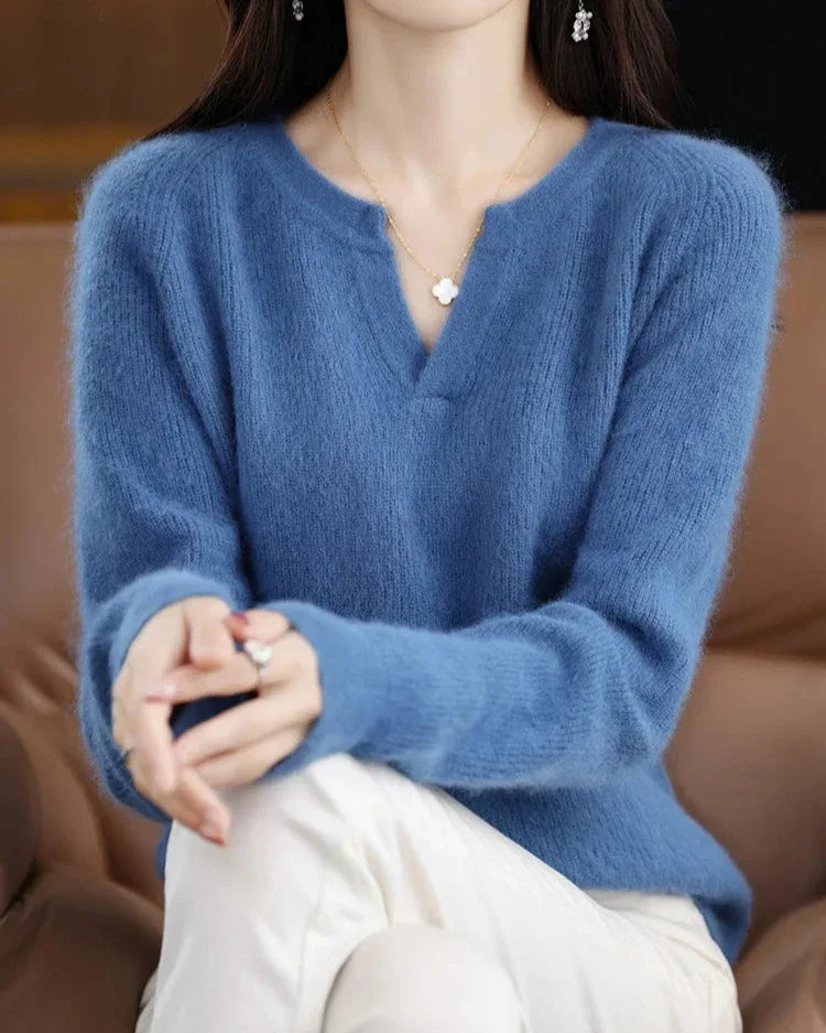 Mimosa Mink Velvet Notch V-Neck Sweater