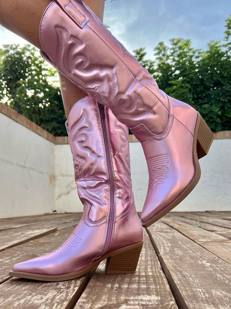 Women's Metallic Cowboy Boots with Sturdy Sole | Soft Inner Lining, High Shine Western Finish | Size 6-9, 5 Colors