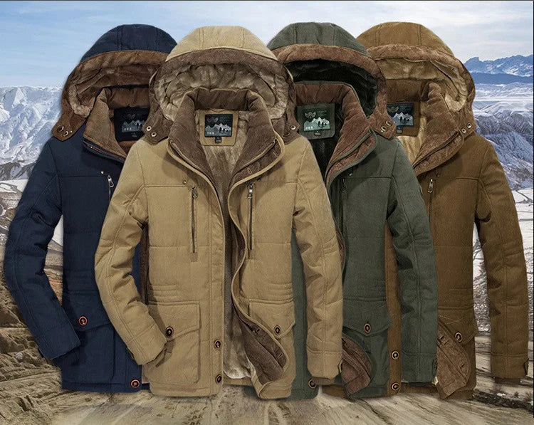 Men's Jacket with Hood and Lining | Ribbed Cuffs, Zip Closure | For Winter | Size M-5XL | Blue, Green, Khaki, Brown