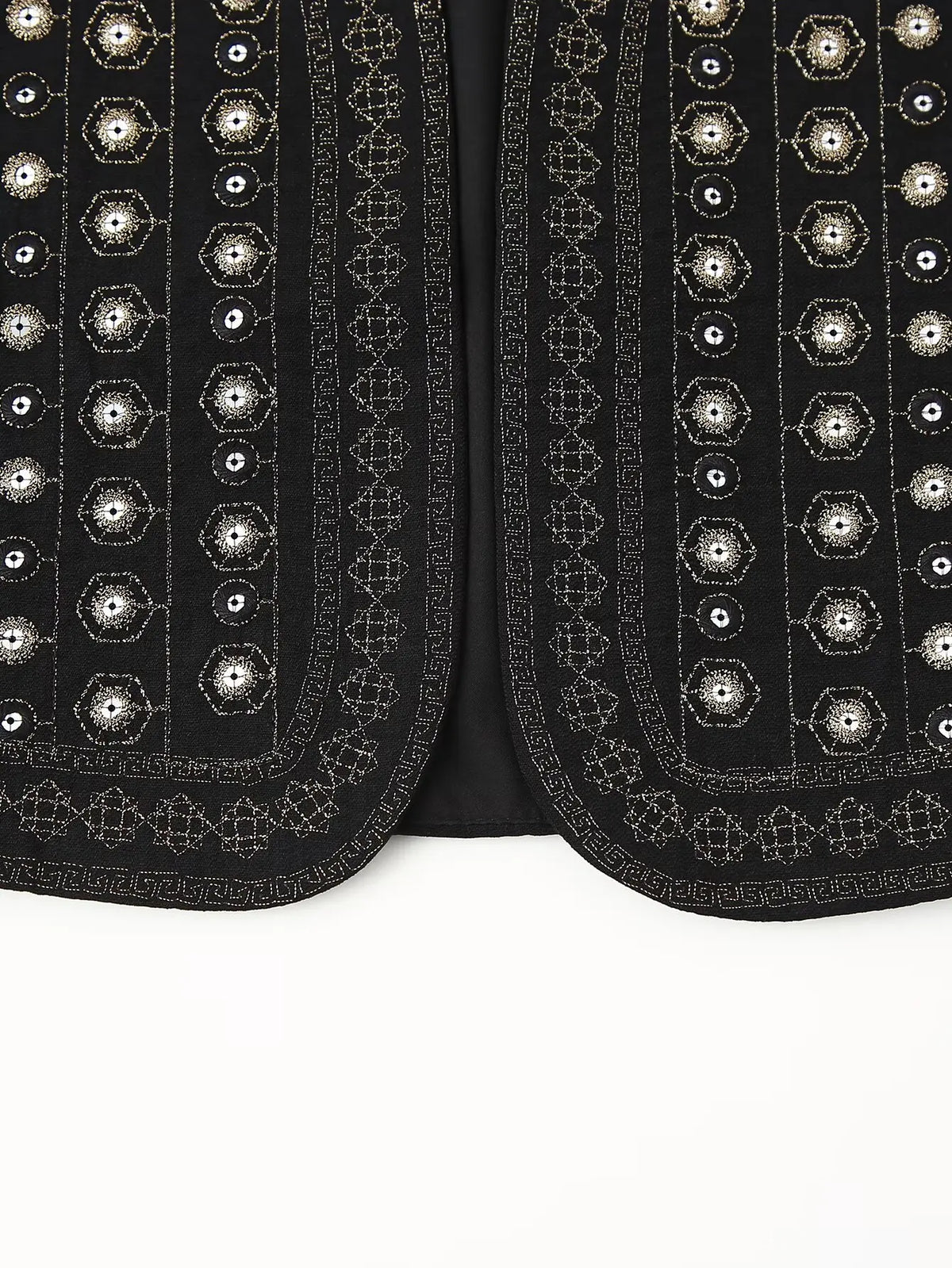Women's Sequin-Embroidered Boho Vest, Cropped Cut | Hand-Stitched Sparkle, Open-Front Design | Black | Sizes S–L