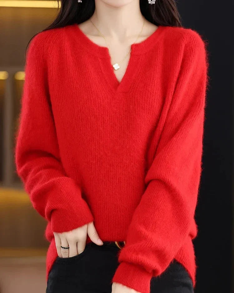 Mimosa Mink Velvet Notch V-Neck Sweater