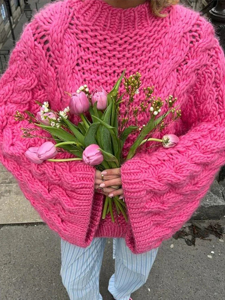 Gail | Womens Chunky Knit Sweater with Oversized Fit | Dropped Shoulders, Soft Knit | Khaki, White or Pink S-L
