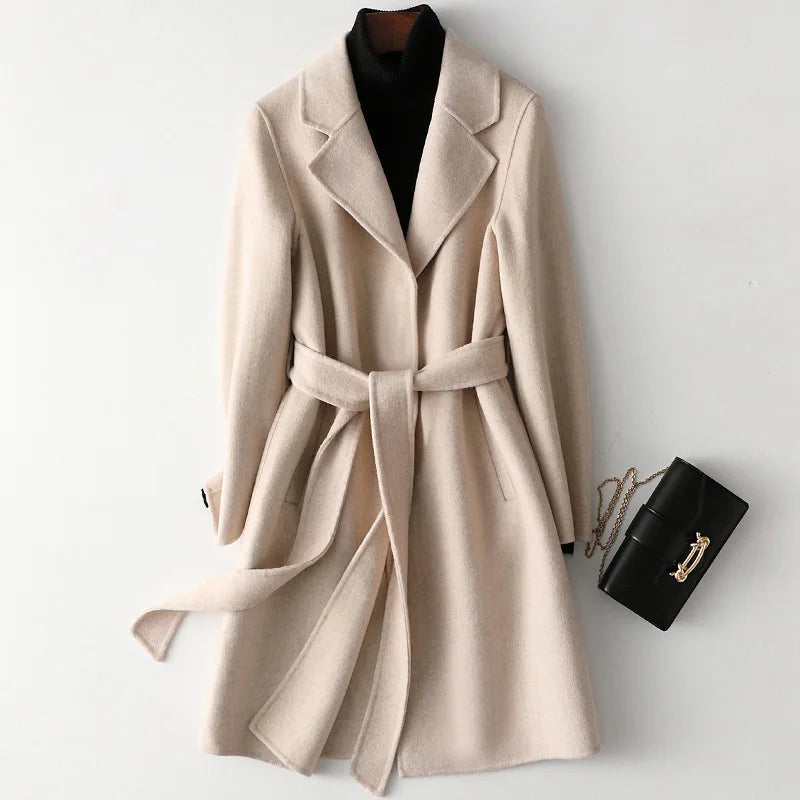 Claire | Womens Belted Wool Coat in Midi Length | Cinched Waist, Warm Without Bulk | Vintage, Ivory, Black S-XL