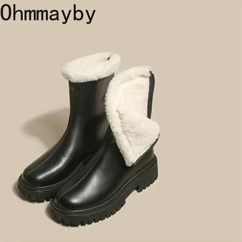 Blair | Womens Faux Fur Lined Winter Ankle Boots | Waterproof Finish, Chunky Tread Sole, Slip-On | Beige, Black 5-10